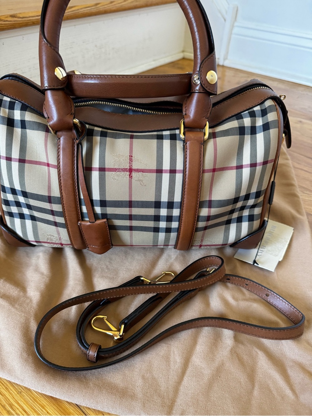 Burberry Check The Alchester Bag with Brown Leather Trim - Picture 11 of 14